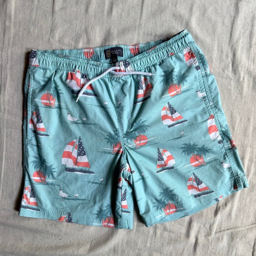 Wallin & Bros Swim Trunks Men's M Patriotic Nautical Swim Boat Resortwear 4th